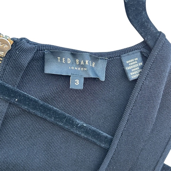 Ted Baker Wytney Black & Gold Cold Shoulder Skater Dress Size 3 - Picture 7 of 16